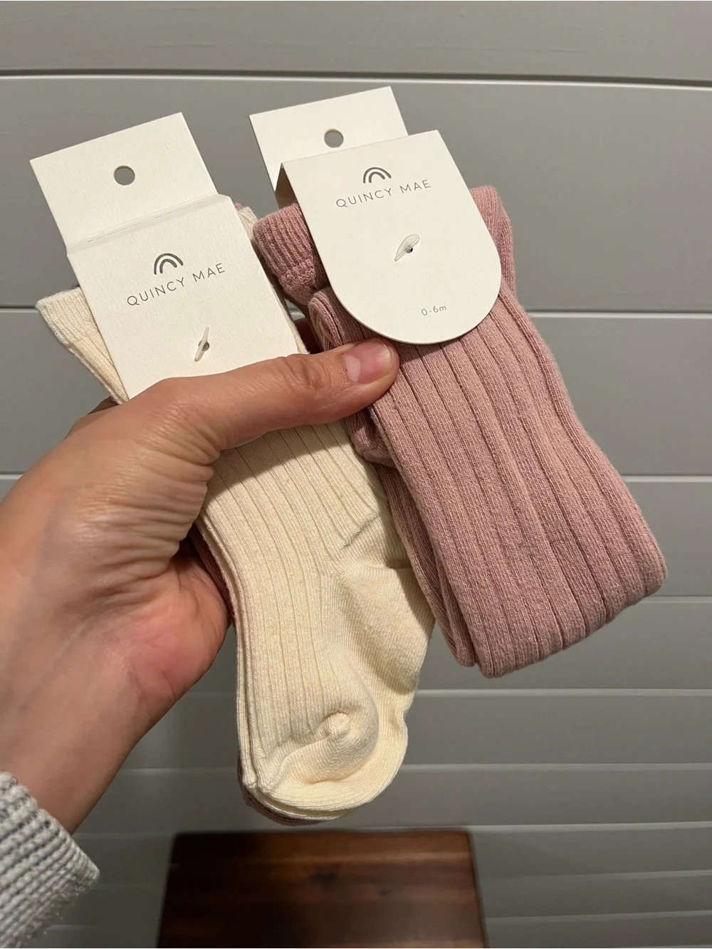 Quincy Mae 0-12M Pair Set Ribbed Tights & Socks
